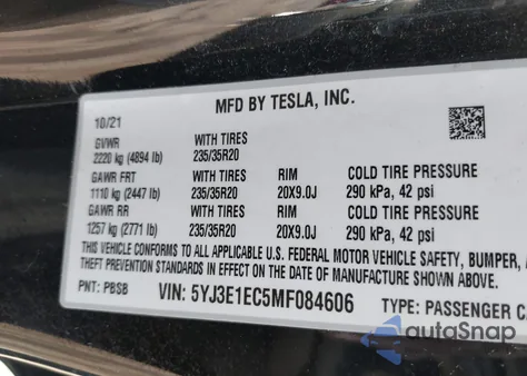 2021 Tesla Model 3 Performance Dual Motor All-Wheel Drive from USA, damaged, VIN 5YJ3E1EC5MF084606